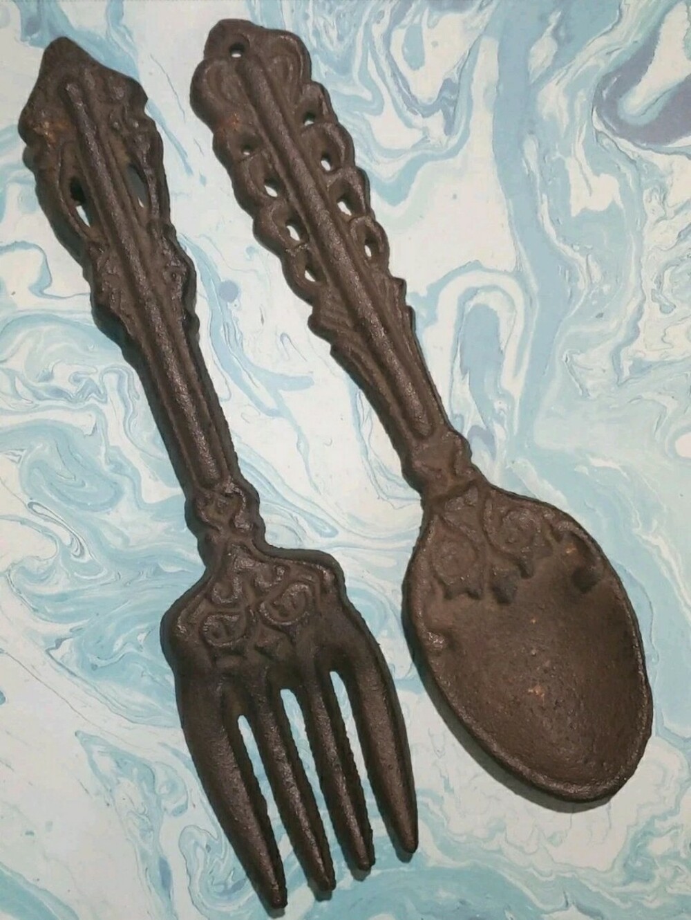 Vtg Cast Iron Spoon Fork Wall Decor Farmhouse Rustic Heavy